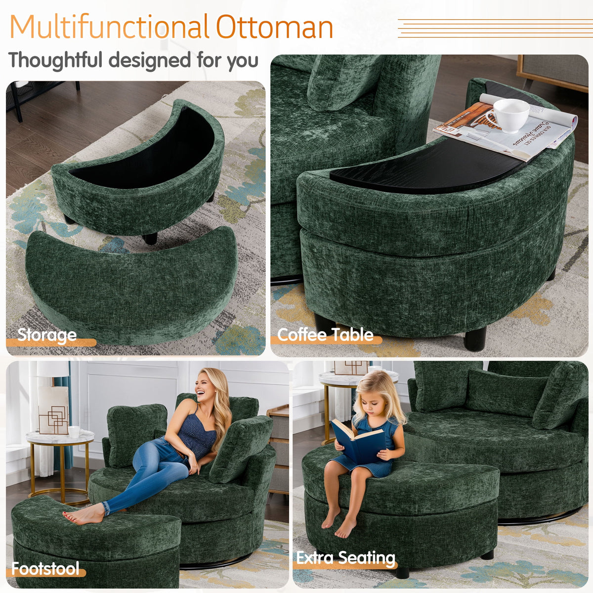 Muumblus Teddy Swivel Accent Barrel Chair, Modern Oversize Sherpa Comfy Round Reading Armchair for Living Room, Ivory