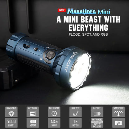 OLIGHT Marauder Mini 7,000 Lumens Bright Flashlight with 600 Meters Beam Distance, Powerful RGB Lights, Magnetic Rechargeable for Outdoors Work, Hunting, and Searching(Black)