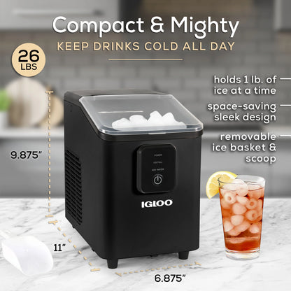 Igloo Self-Cleaning Countertop Ice Maker - Compact and Portable - Creates 26 lbs. Per Day, 8 Pieces Ready Every 7-8 Minutes - Includes Ice Scoop and Basket - Aqua