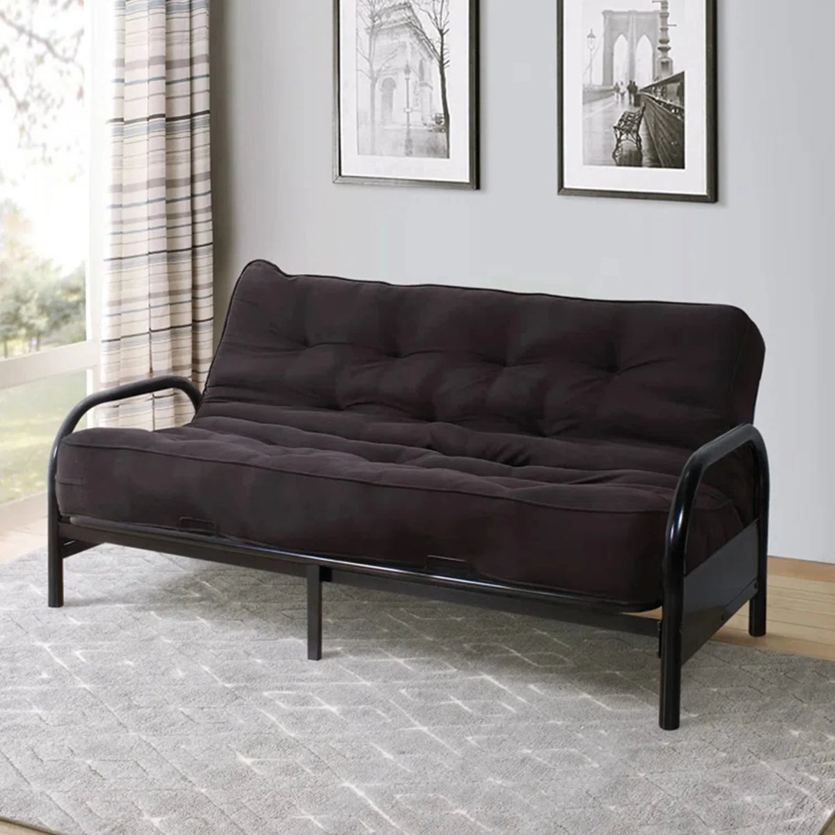 Aukfa 77" Futon Frame Metal Futon Full Size Sofa Bed, Space Save, Black