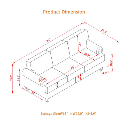 2 Piece Living Room Sofa Set, Modern Leather 3 Seater and Loveseat Sofa with Storage Seats and Rolled Nails Arms for Living Room, Brown