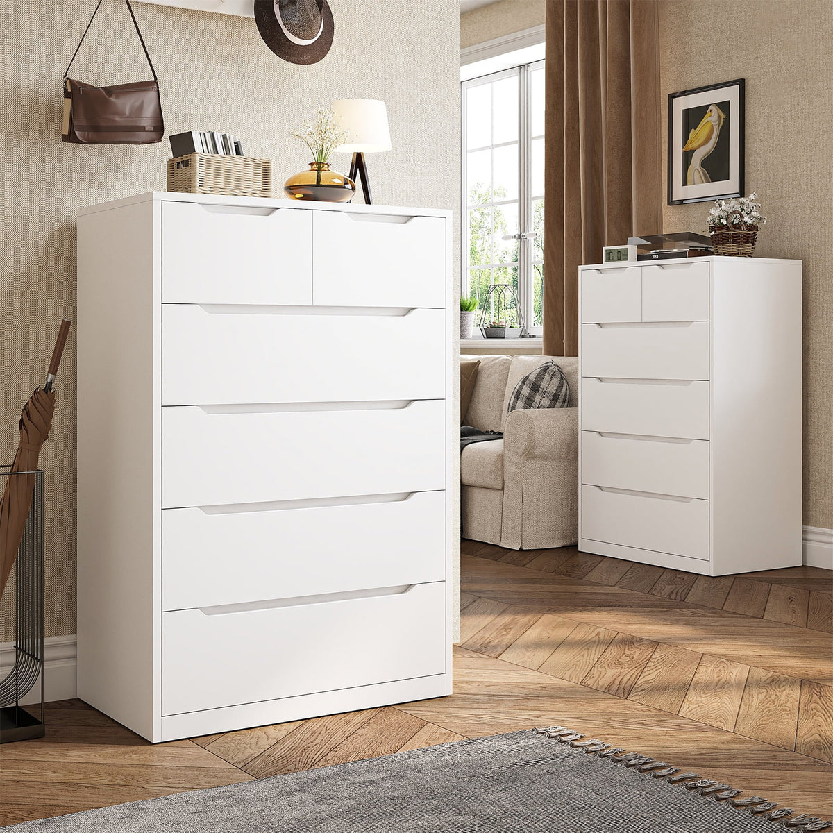 EnHomee White Dresser for Bedroom Wood 6 Drawer Modern Storage Cabinet for Bedroom Living Room Closet, 43.3"Hx 27.5"Lx 15.7"D