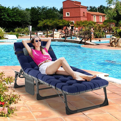 Slsy Folding Lounge Chair, 5-Position Adjustable Outdoor Reclining Chair, Folding Sleeping Bed Cot, Folding Chaise Lounge Chair for Pool Beach Patio Sunbathing
