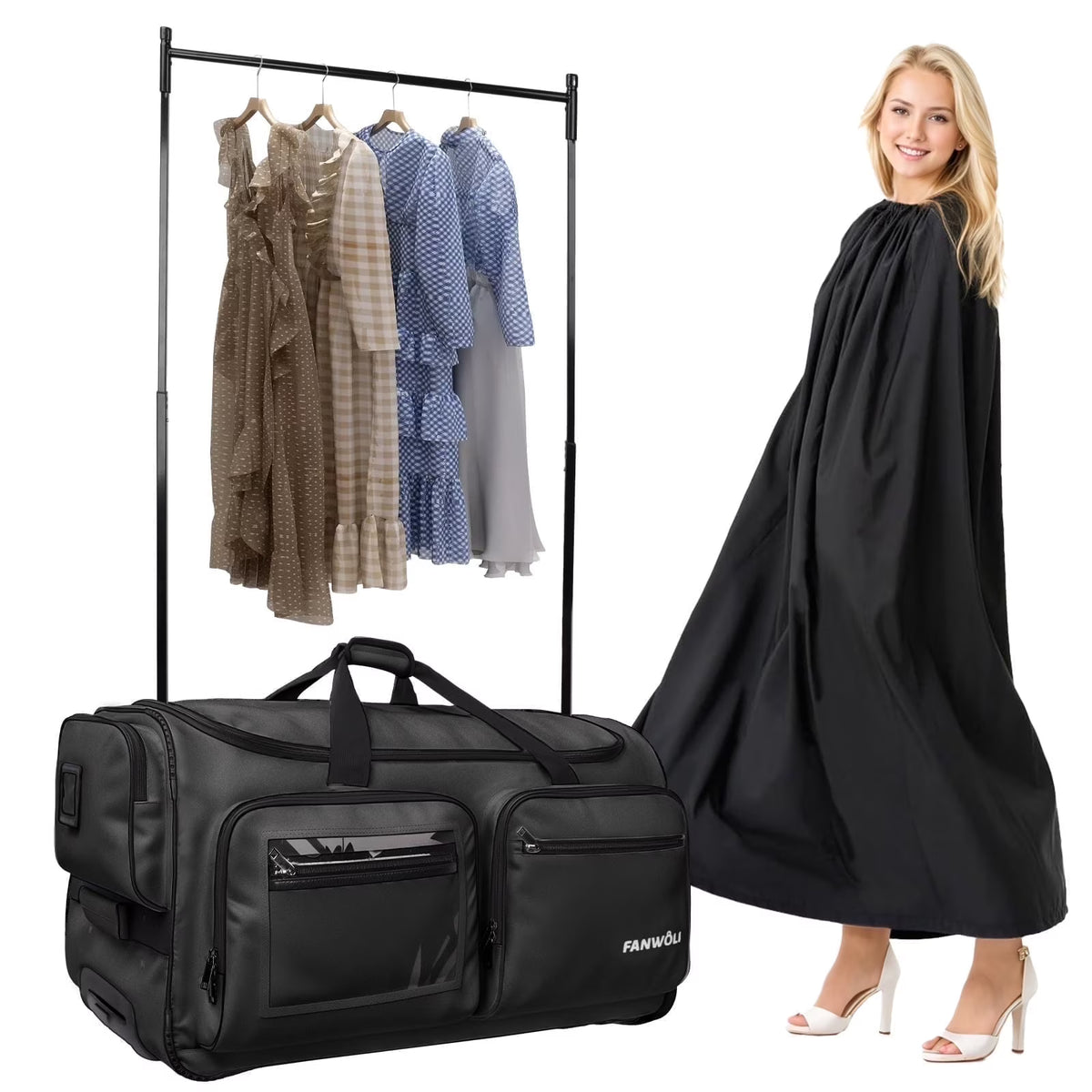 Fegat Dance Bag with Garment Rack - 28"Collapsible Rolling Competition Dance Duffle Bag Lightweight Costume Wheeled Suitcase for Dancers Shows Livestreamer Athletes
