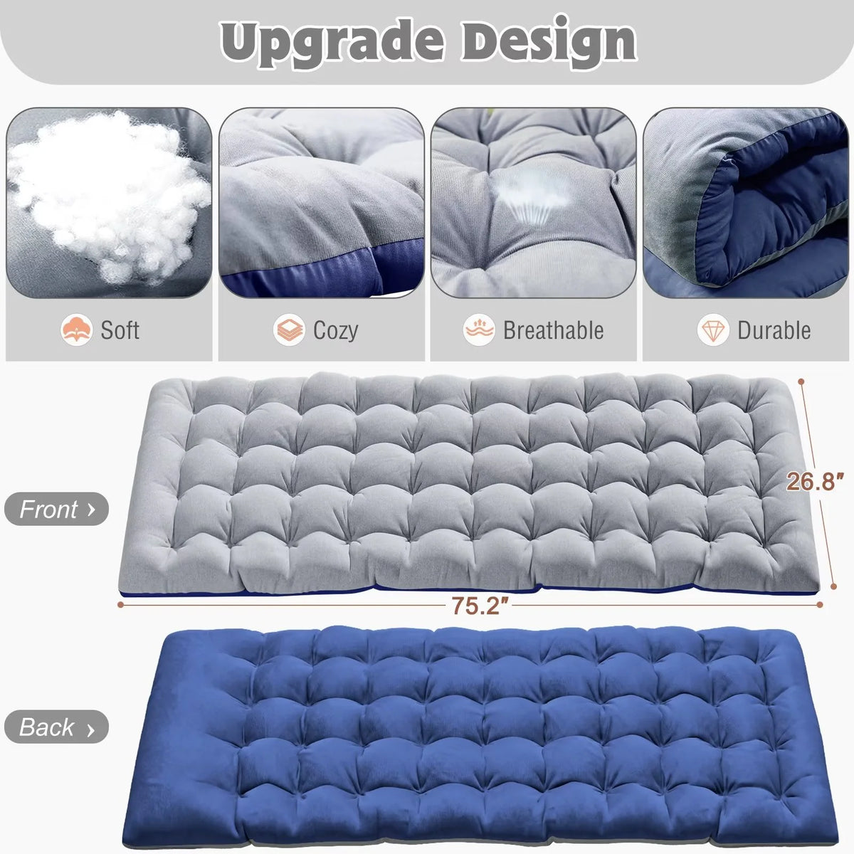 MOPHOTO Lounge Chair with Mattress, Outdoor Chaise Lounge Support 440 Lbs, Adjustable Portable Heavy Duty Sleeping Cots Bed for Camping, Pool, Beach, Patio