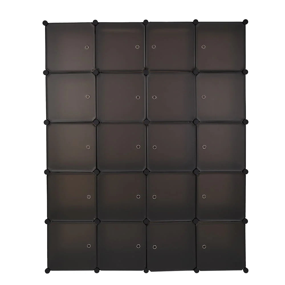 20 Cube Organizer Stackable, Plastic Portable Closet Wardrobe with Hanging Rod, Storage Organizer Cube for Hanging Clothes, Bedroom Armoire, Strong and Durable, Brown