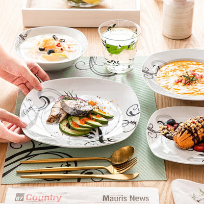 VEWEET ZOEY 24Pc Dinnerware Set Porcelain Tableware Plate Bowl Set Service for 6