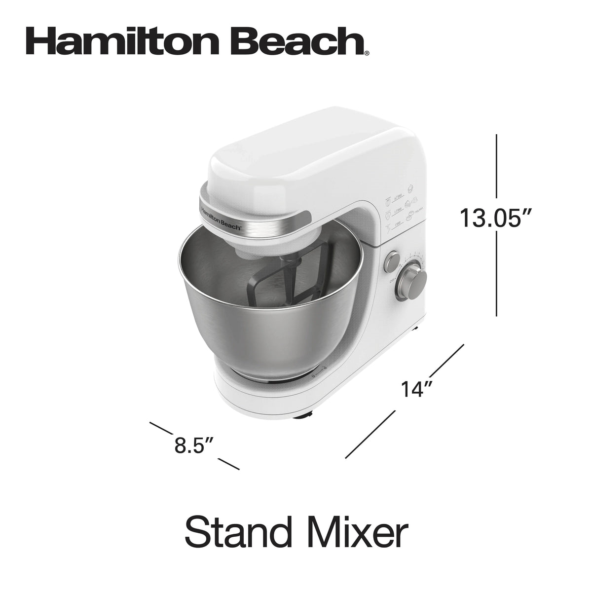 Hamilton Beach 4 Quart Stand Mixer for Kitchen, 7 Speeds, Tilt-Head, Dough Hook, Whisk & Flat Beater, White