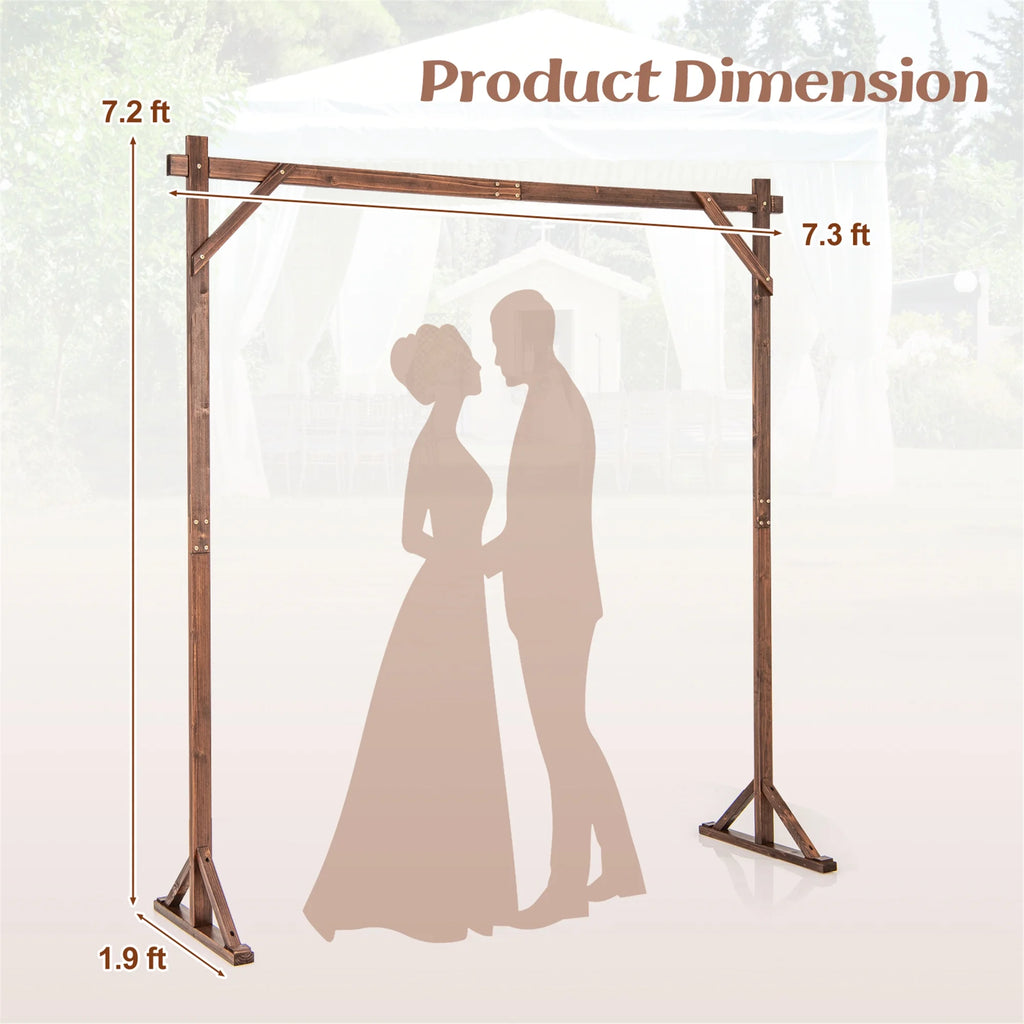 Gymax 7.2 FT Square Wedding Arch Wooden Arbor Backdrop Stand w/ Triangular-Shaped Base