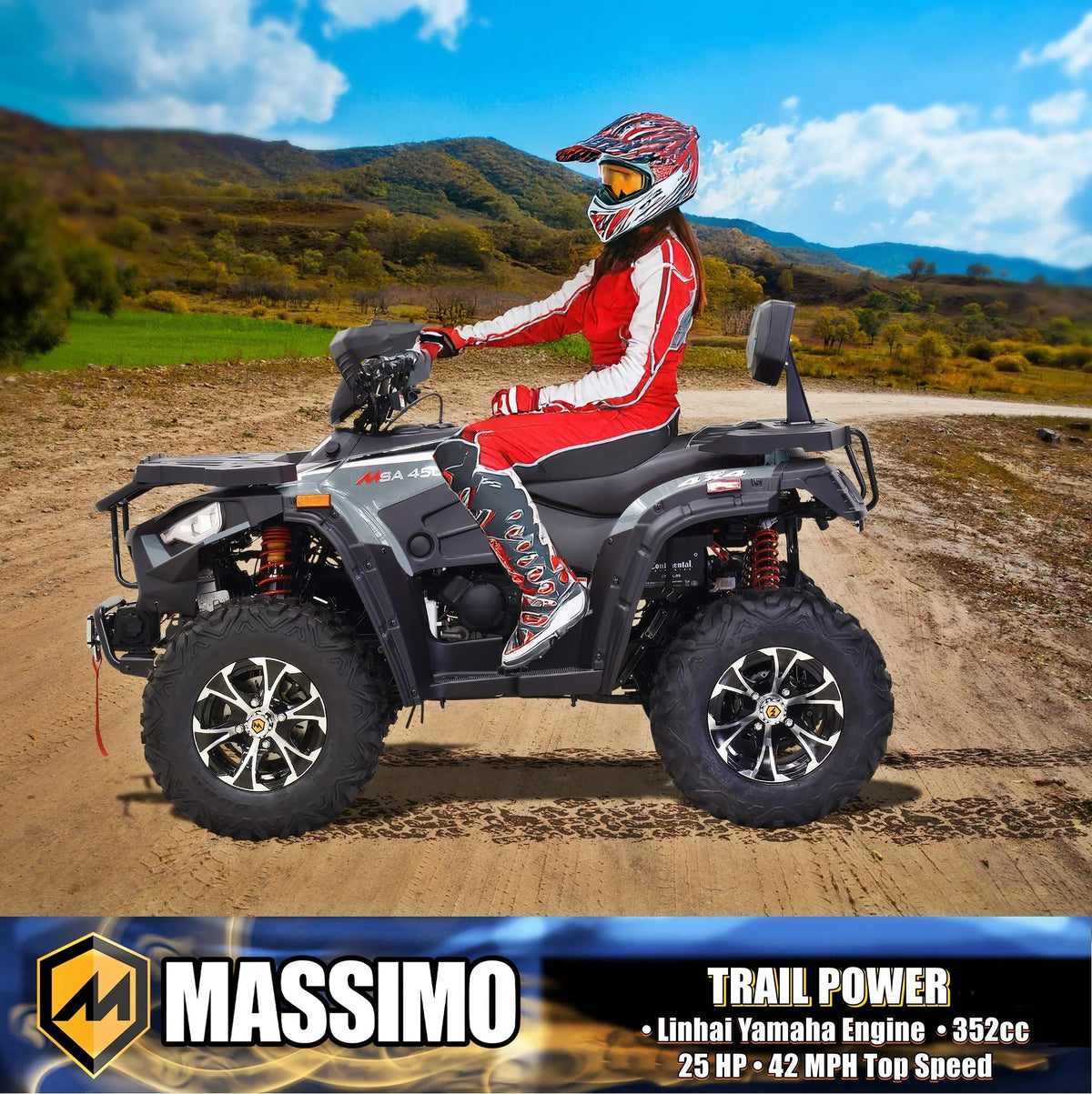 Massimo MSA450F Adult ATV Quad 352cc 25 HP 4 Stroke 4-Wheeler - Sand