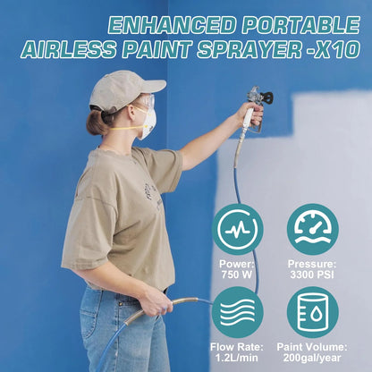 X10 Airless Paint Sprayer, Electric Paint Machine with Extension Pole and Cleaning Kits, 3300 PSI 750W, 0.32GPM Stand Paint Sprayer for DIY Painting Projects Home Interior & House Exterior