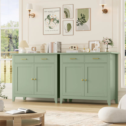 Homfa Entryway Cabinet, Kitchen Storage Cabinet, Farmhouse Buffet Sideboard with 2 Drawers and 2 Doors,Coffee Bar with Storage for Dining Room Living Room,White