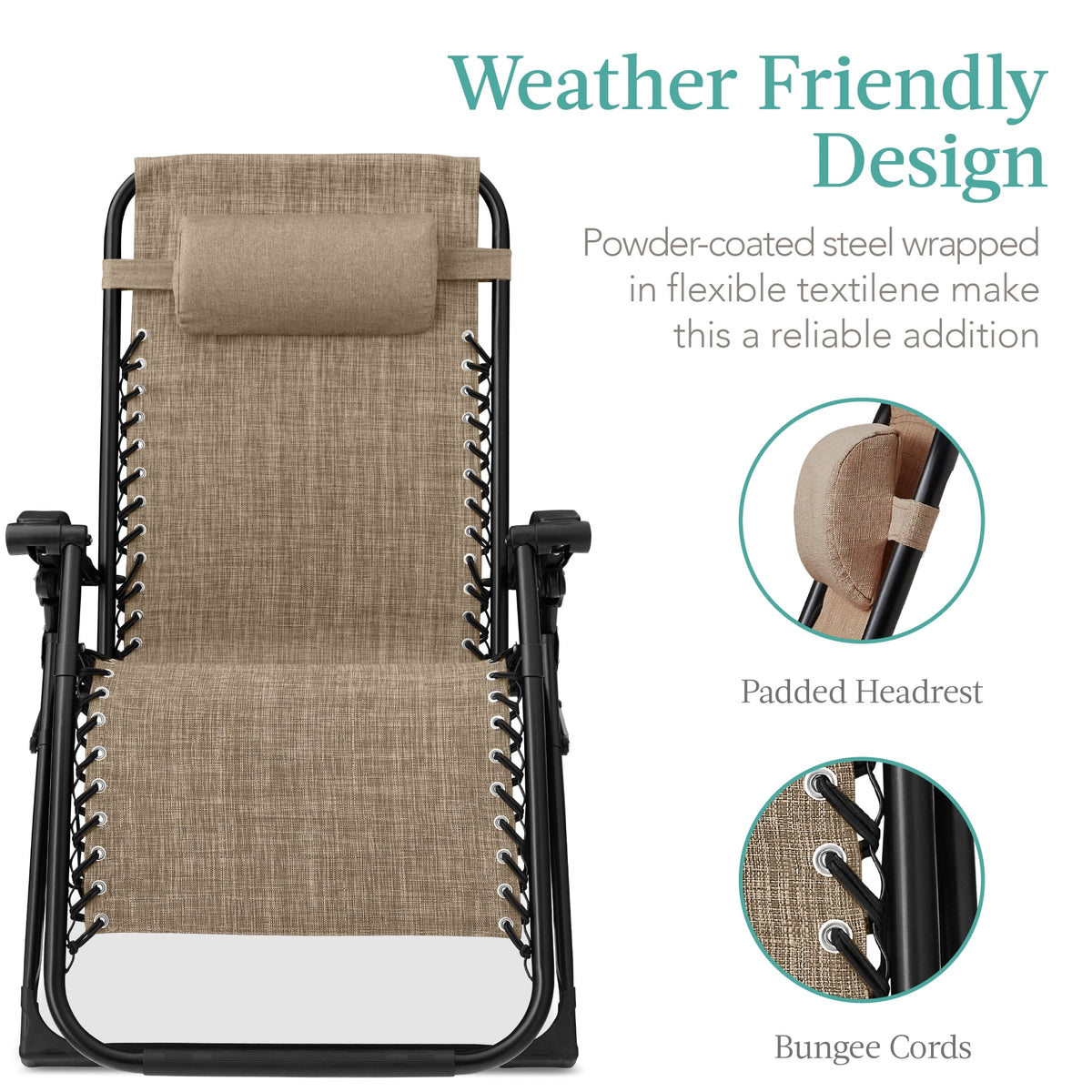 Best Choice Products Oversized Zero Gravity Chair, Folding Recliner w/ Removable Cushion, Side Tray - Fossil Gray