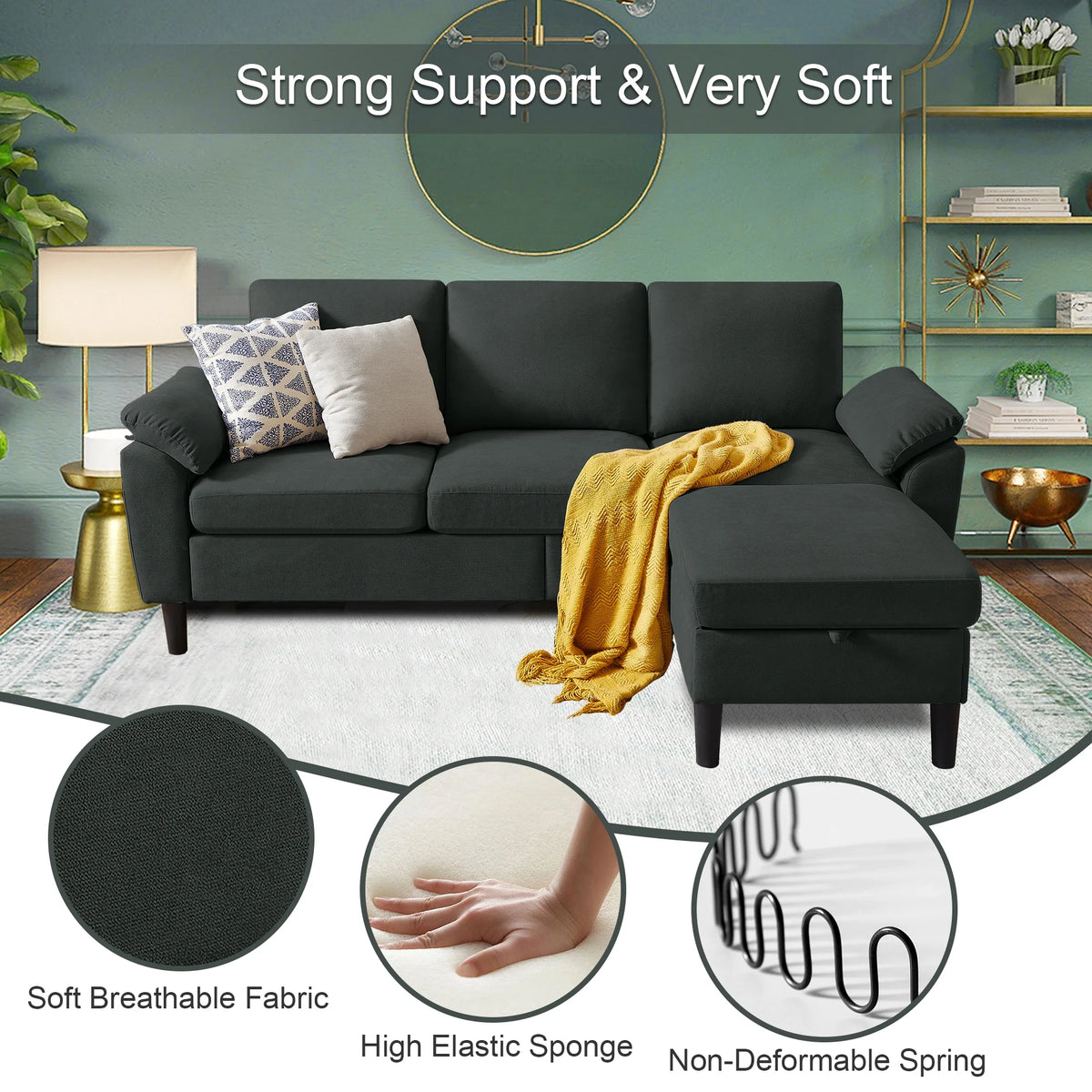 Pingliang Home Sectional Sofa Couch with Storage Ottoman,Modern 3 Seat L Shaped Sofa Couch for Living Room Apartment Studio Office