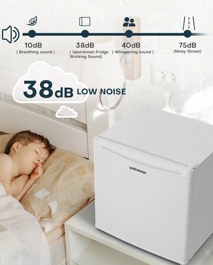 Upstreman 1.7 Cu ft Mini Fridge with Freezer Single Door Compact Refrigerator, Low Noise, Energy Saving, Adjustable Temperature, Reversible Door, for Home Office Dorm, Black FR17