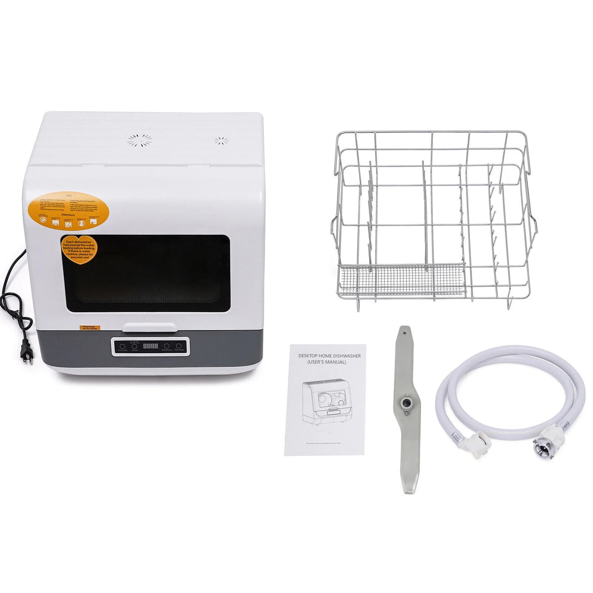 110V 800W Countertop Dishwasher - Stainless Steel,3 Wash Modes + Fruit Wash,Touch Control,Space-Saving,Ideal for Small Kitchens & RVs