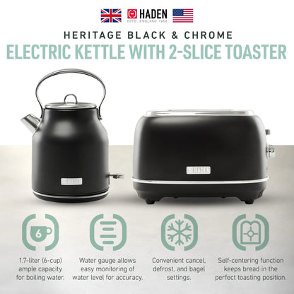 Haden Heritage 1.7 Liter Electric Kettle with 2 Slice Bread Toaster, White