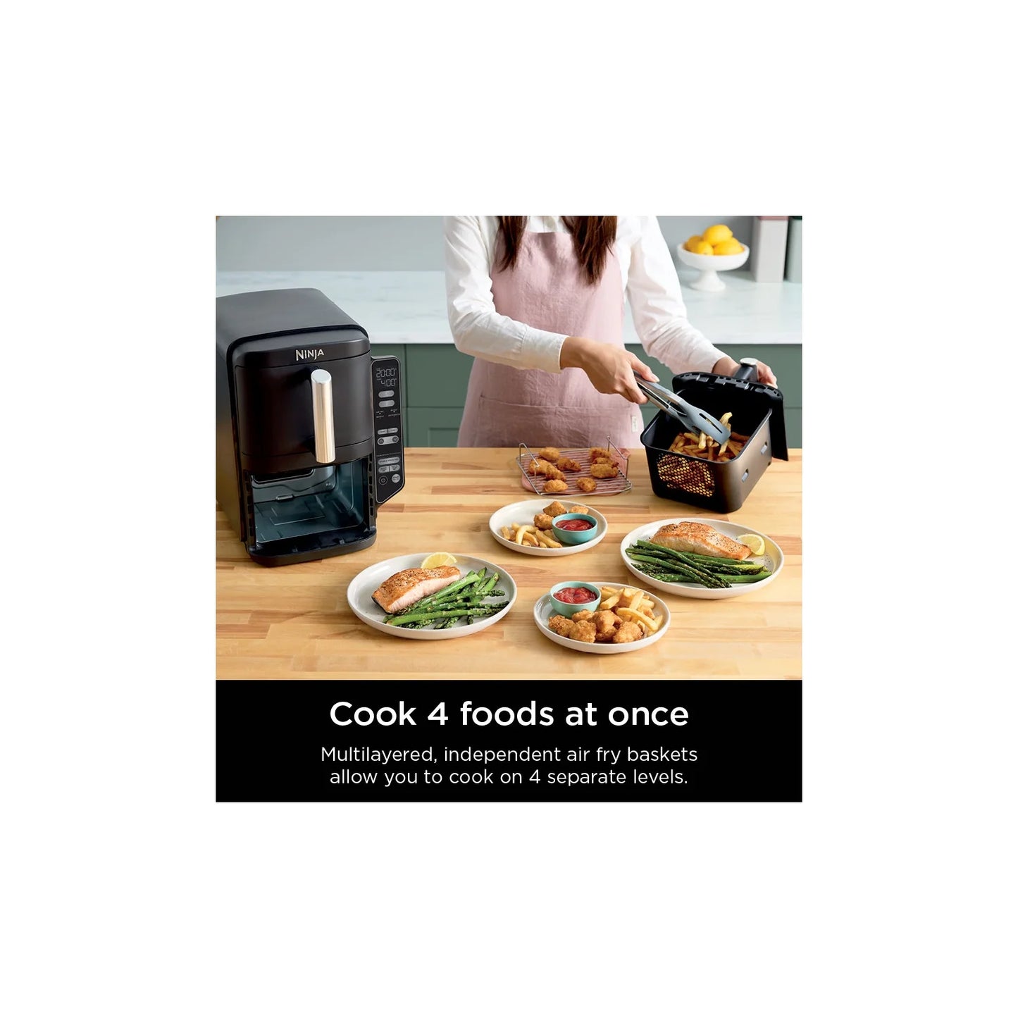 Ninja DoubleStack XL 2-Basket Air Fryer, DoubleStack Technology Cooks 4 Foods at Once, Space Saving Design, 10 QT, 4-in-1, Smart Finish & Match Cook, SL400