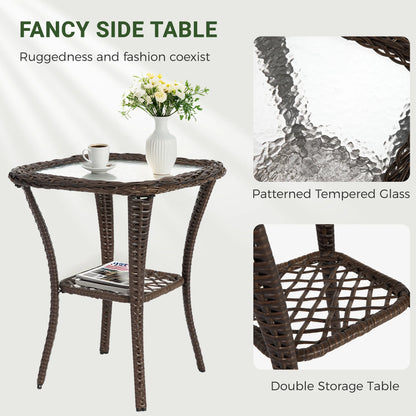 3 Piece Patio Swivel Rocker Chairs Set, 2 360-Degree Swivel Rocking Chairs with 1 Glass Top Table, PE Rattan Outdoor Bistro Set with Cushions for Balcony Deck Poolside Backyard Porch