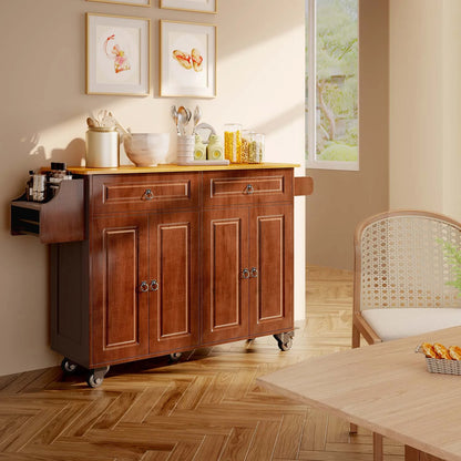 Lofka 52-Inch Kitchen Island with Storage on Wheels with Wood Drop Leaf, Ideal for Small Kitchens
