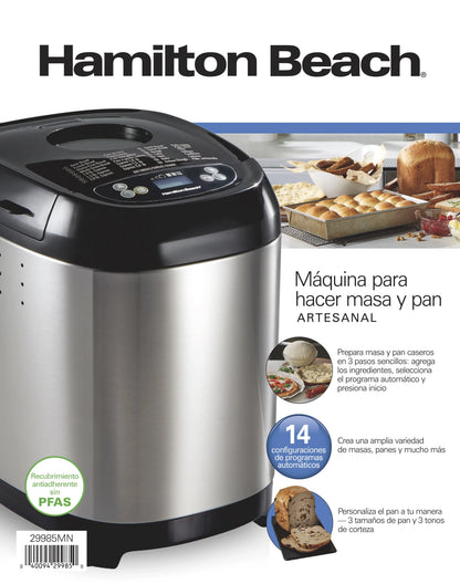 Hamilton Beach 2 lb Bread Maker Machine, Artisan Dough Bread Maker with 14 Settings, Black & Stainless Steel