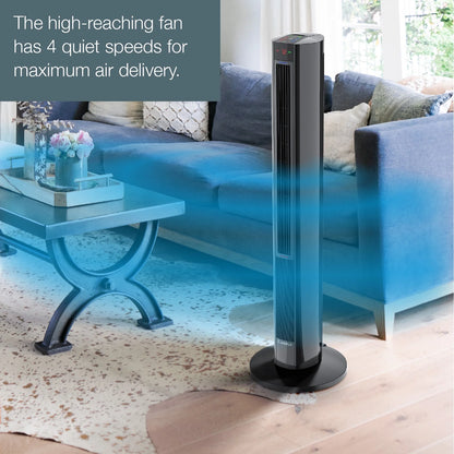 Lasko 42" 1500W All Season Tower Fan & Space Heater with Timer and Remote, White, FH500