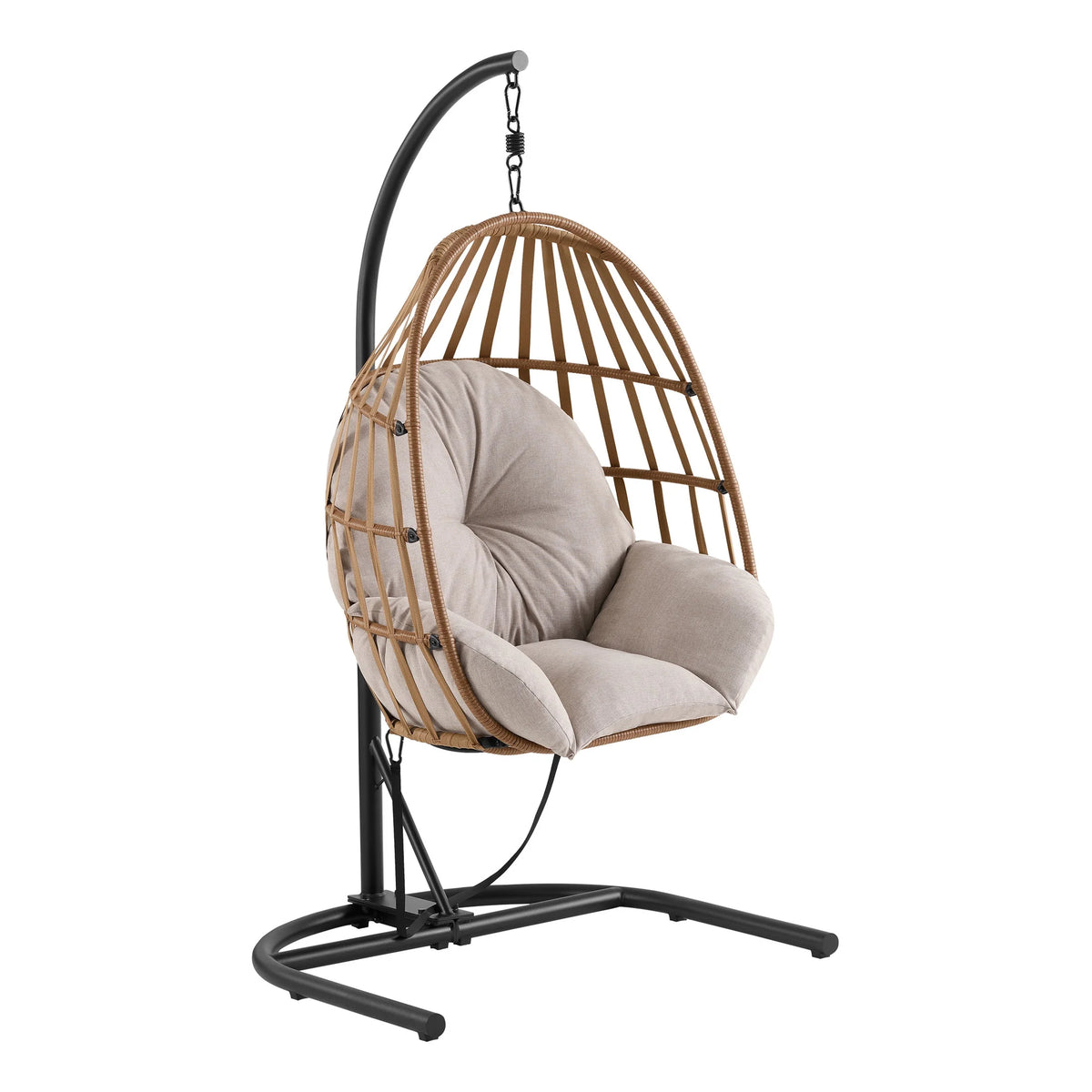 Mainstays Adult Metal Egg Hanging Chair with Beige Olefin Cushion, Black