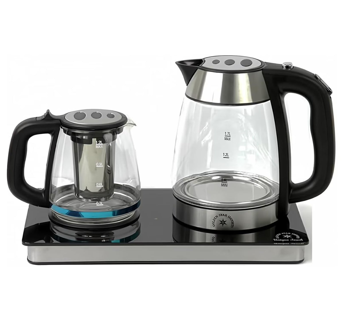 Electric Tea Maker Samovar, 1.7L Glass Kettle & 1.2L Teapot Set - Stainless Steel, Cordless, Keep Warm, 360° Swivel, Auto Shut-Off, LED Indicator