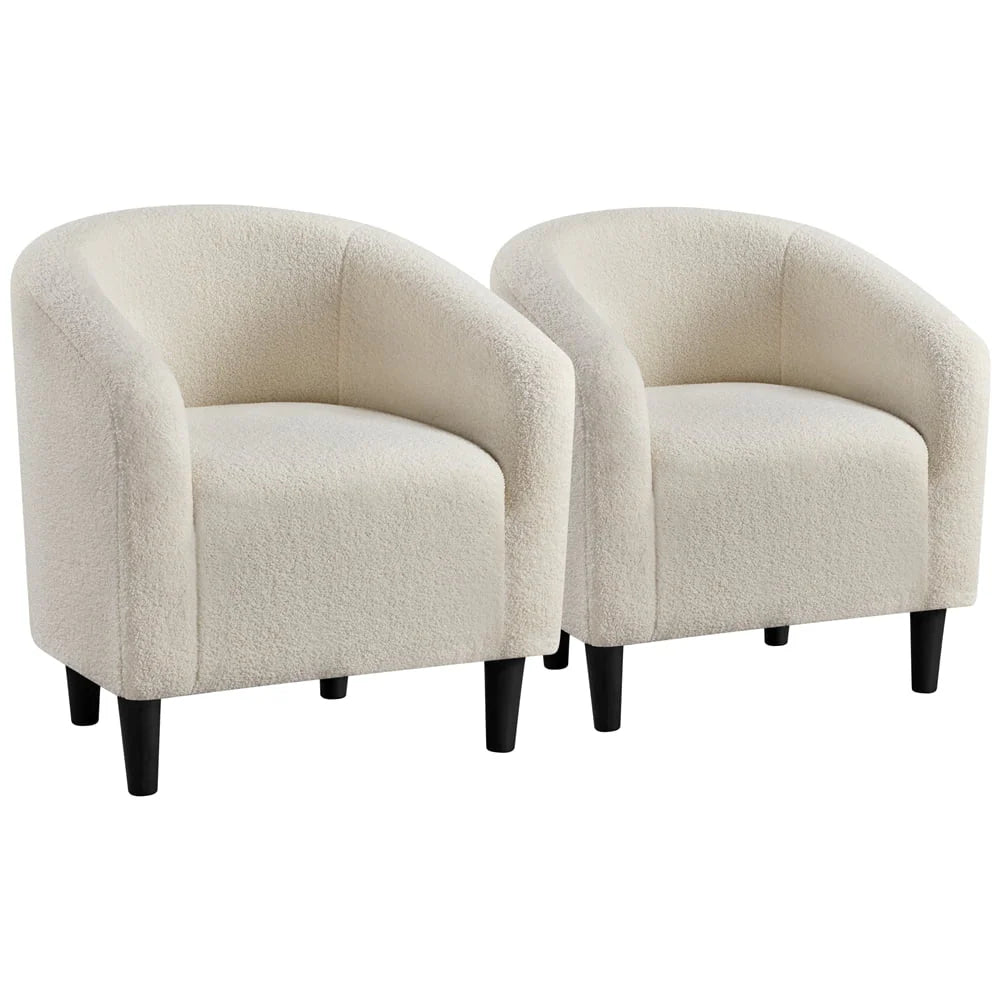 Topeakmart 2pcs Boucle Club Chair Accent Barrel Chair Upholstered Arm Chair, Ivory