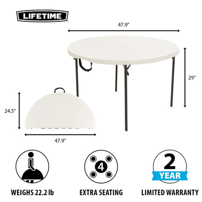 Lifetime 48 inch Round Fold-in-Half Table, Indoor/Outdoor Essential, White Granite (280064)