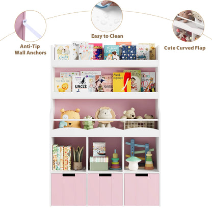 Homfa 55.5�� H Kids Bookshelf with 2-Tier Book Shelves, Children Toy Organizer with 3 Cubes and Removable Drawers, White