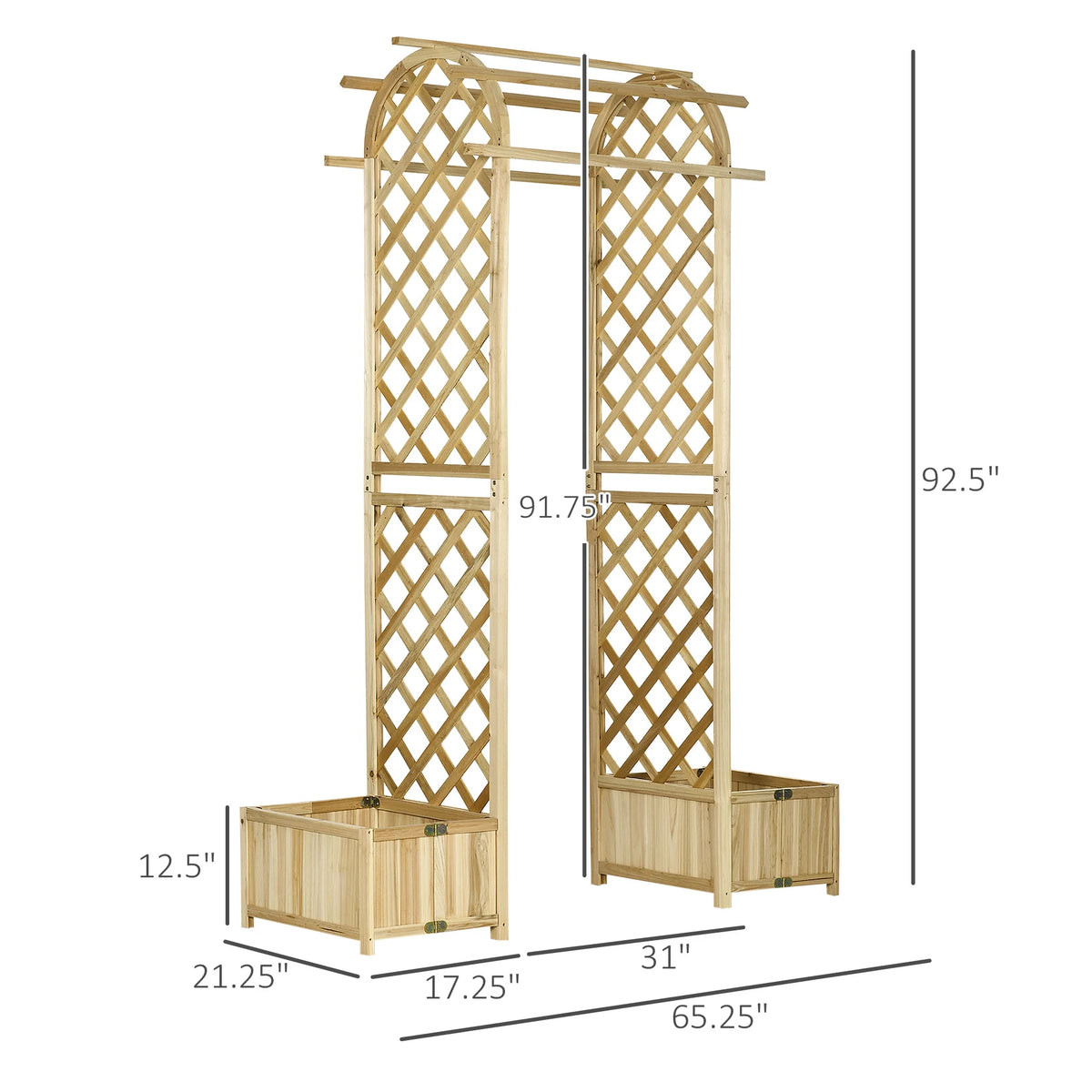 CAMSCH 85'' Premium Outdoor Wooden Arbor Arch with Trellis, Straight top, Pergola Arch for Climbing Plants, Wood Garden Yard Lattice, Wedding Arch for Ceremony, 63''(L) x 26''(W) x 85''(H)