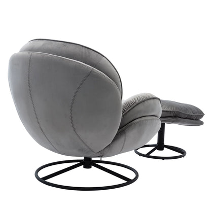 Swivel Accent Chair with Ottoman, Velvet Accent chair with Footrest, Mid-Century Modern Lounge Chair and Ottoman Set, Reading Chair for Living Room, Bedroom, Reading Room, Home Office, Blue