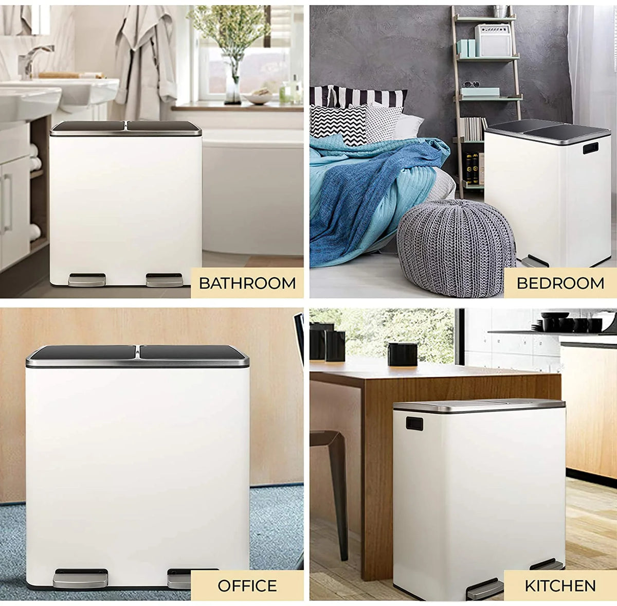 LAZY BUDDY Dual Garbage Can, Stainless Steel 16 Gallon Step Kitchen Trash Can with Soft-Close Lid, Double Compartment Garbage Recycling Bin