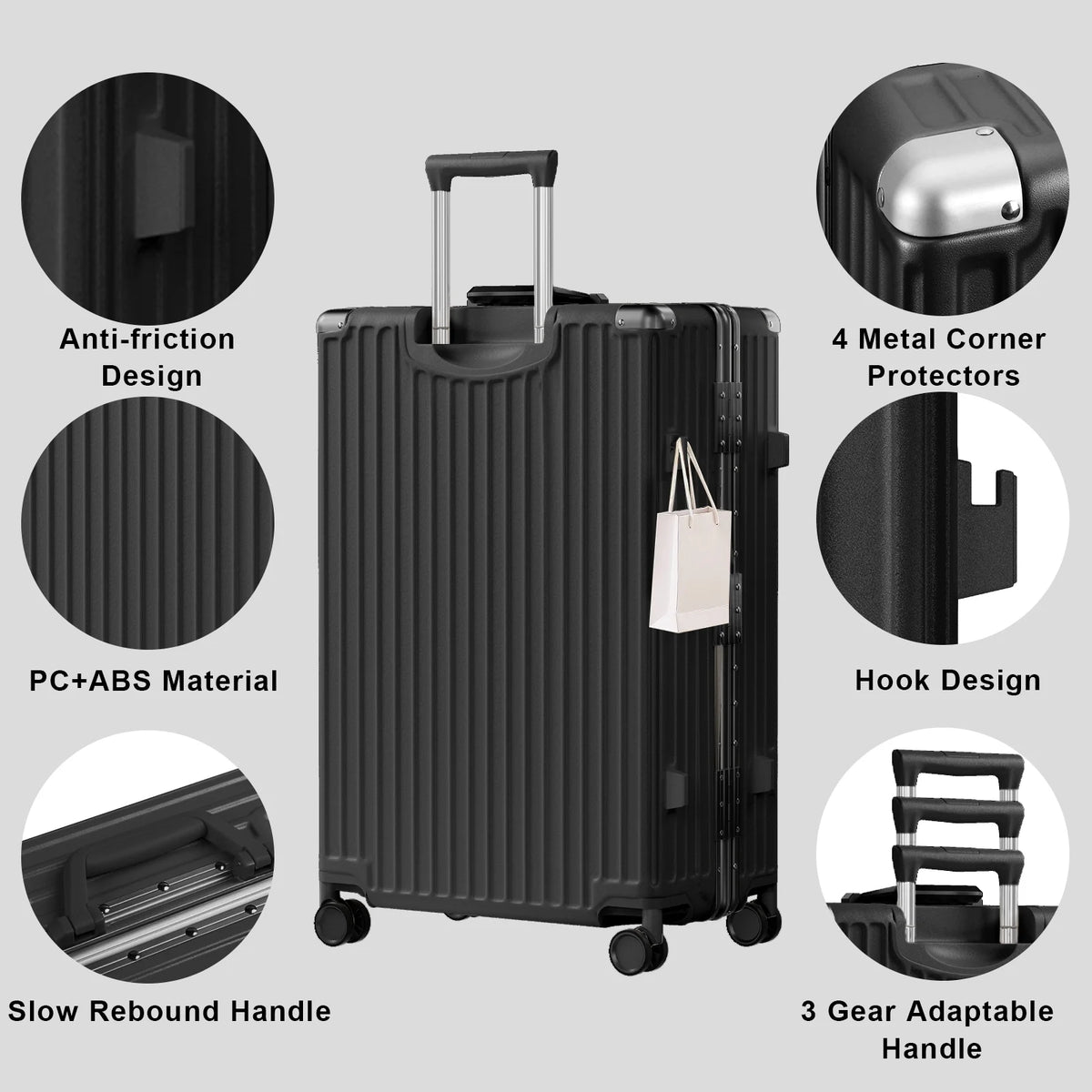 Luggage Aluminium Frame PC ABS Hardshell Suitcase with Spinner Wheels TSA Lock Zipperless Luggage 28 inch Silver
