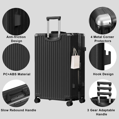 Luggage Aluminium Frame PC ABS Hardshell Suitcase with Spinner Wheels TSA Lock Zipperless Luggage 28 inch Silver
