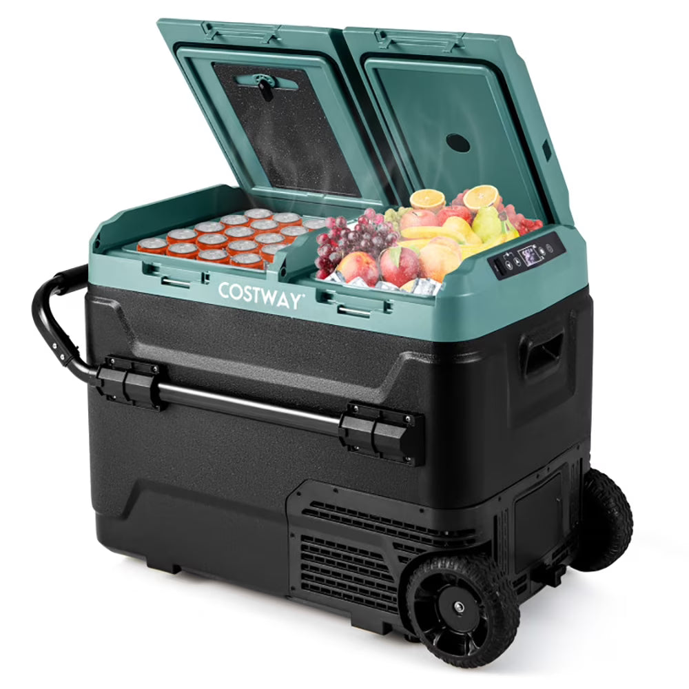 Spaco Dual Zone 12V Car Refrigerator for Vehicles Camping Travel Truck RV Boat Outdoor and Home Use-Green, Quart Portable Freezer Electric Cooler Car Refrigerator
