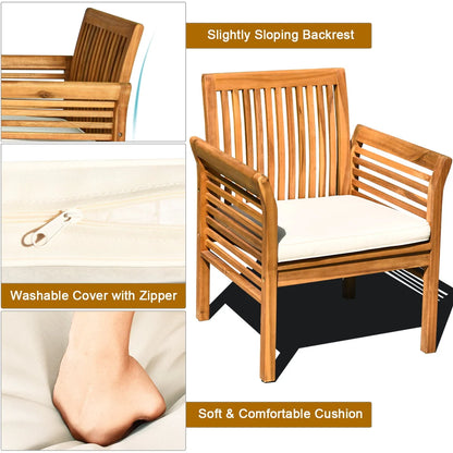 Costway 4 PCS Outdoor Acacia Wood Sofa Furniture Set Cushioned Chair Coffee Table Garden