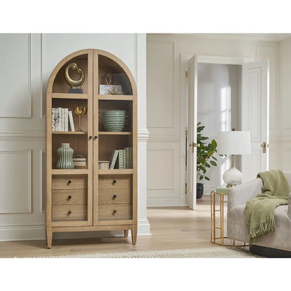 Modern Wood Arched Display Cabinet/Bookcase Fully Assembled Light Brown