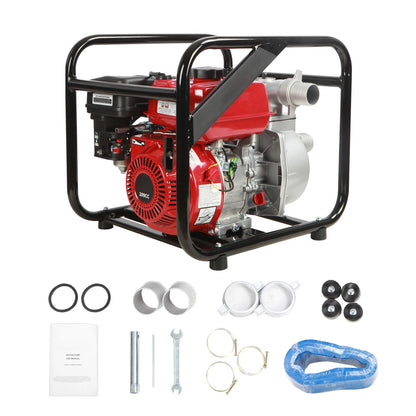 KFFKFF 7 HP Semi Trash Pump, 2 inch Gas Powered Water Pump, 142 GPM Water Flow and 148ft Lift, 22ft Suction, 4-Cycle Fuel-Driven Water Pump with 25ft Hose for Pond, EPA Certified