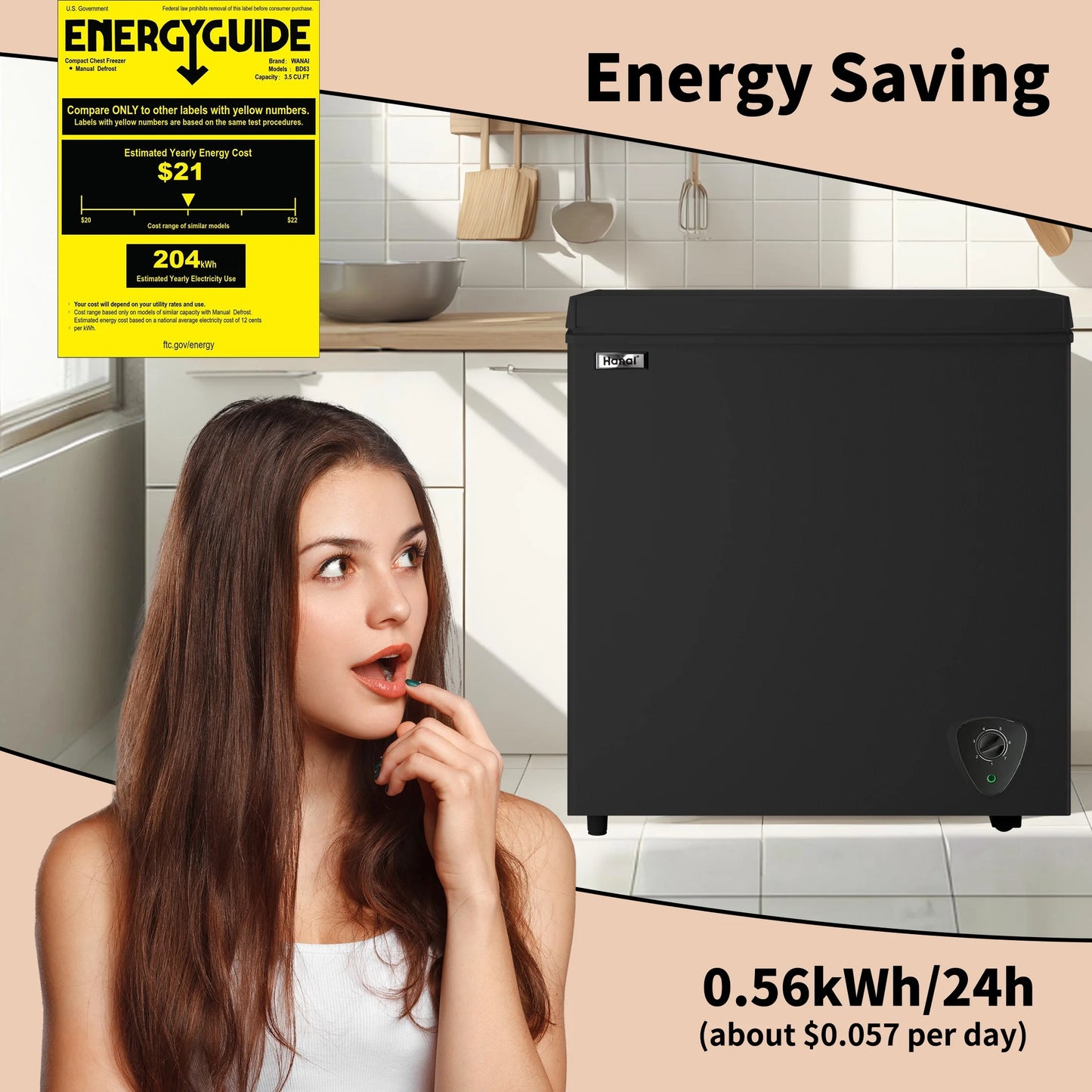 5 Cu ft Freezer, Chest Freezer,Black