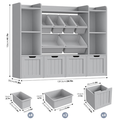 Hiphuta 3 Tier Kids Bookcase with Toy Storage Organizer, Wood Toy Organizer of 6 Boxes & 4 Removable Drawers, White