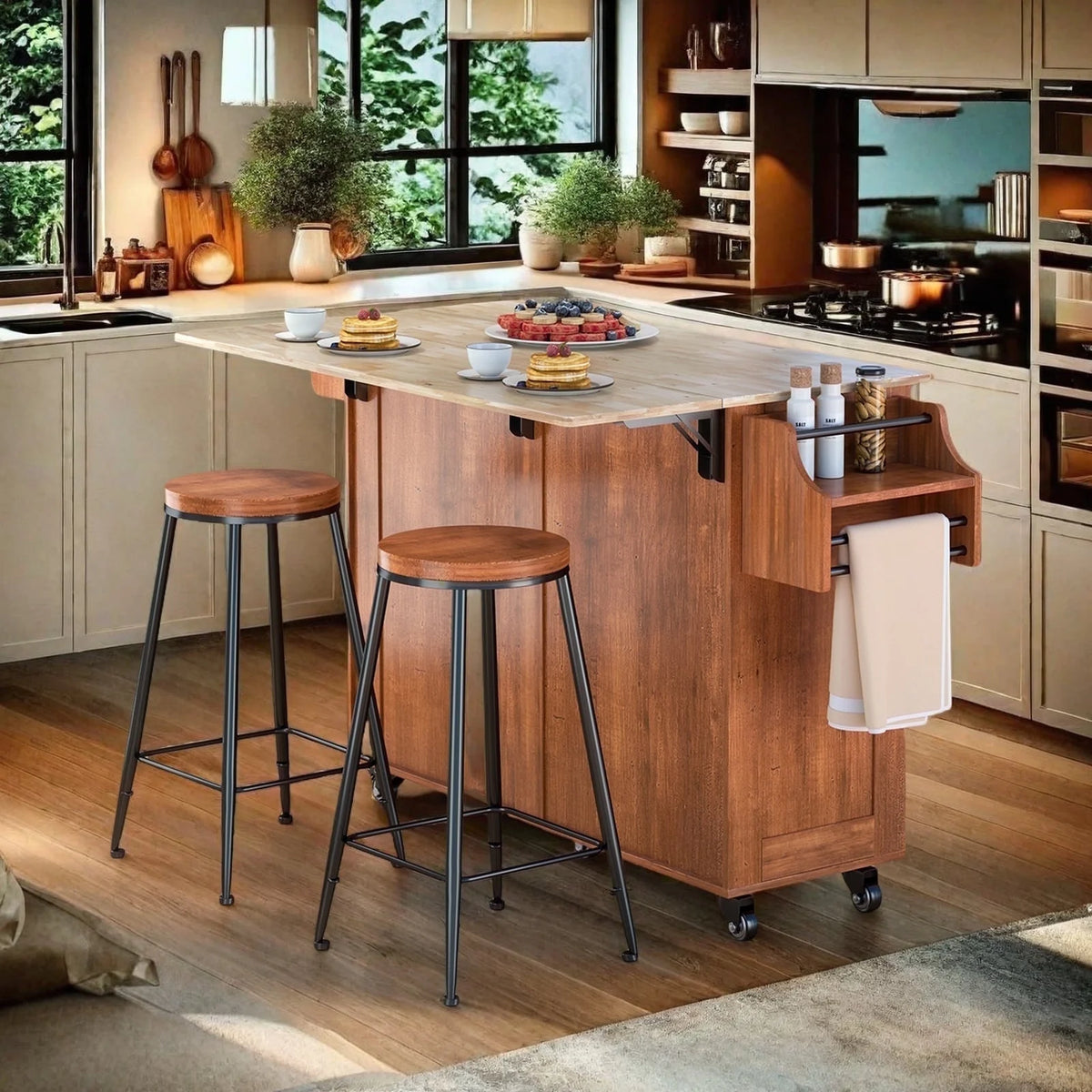 Lofka 52-Inch Kitchen Island with Storage on Wheels with Wood Drop Leaf, Ideal for Small Kitchens