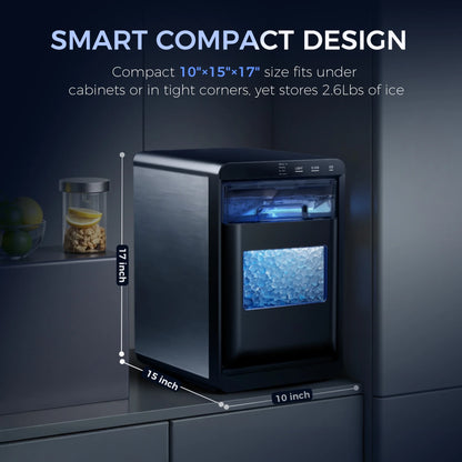 Simzlife Nugget Ice Maker Countertop, 44.9lbs per Day Chewable Pebble Nugget Ice Machine with Touch Screen for Home, Kitchen, Office, Stainless Steel, Black