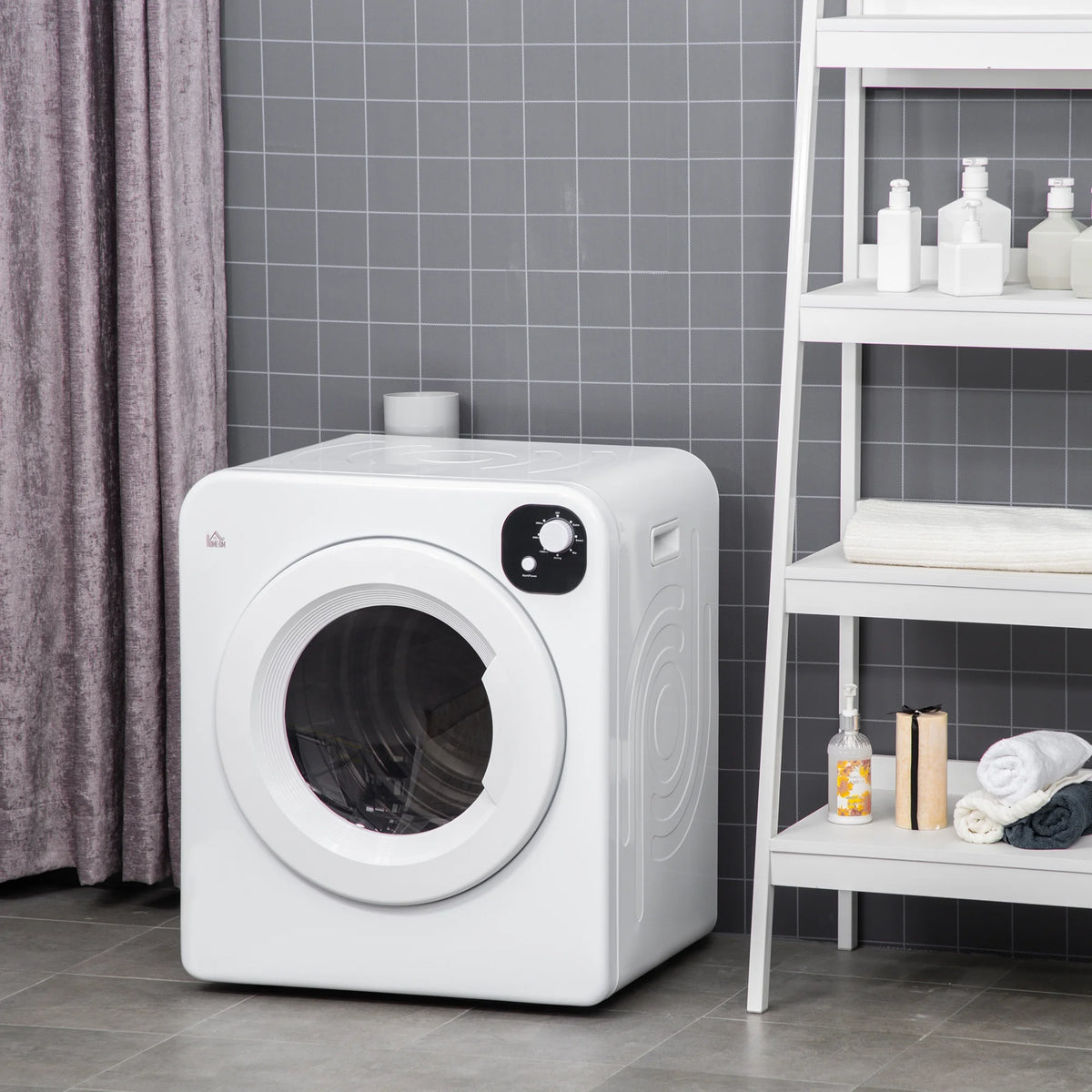 HOMCOM 1300W Compact Laundry Dryer with 3.2 cuft Stainless Steel Drum White