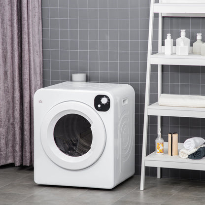 HOMCOM 1300W Compact Laundry Dryer with 3.2 cuft Stainless Steel Drum White
