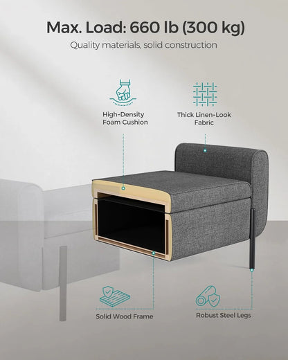 SONGMICS 46.5" Storage Ottoman Bench Storage Bench Bedroom Bench 330lb Load Capacity Solid Wood Legs Light Gray