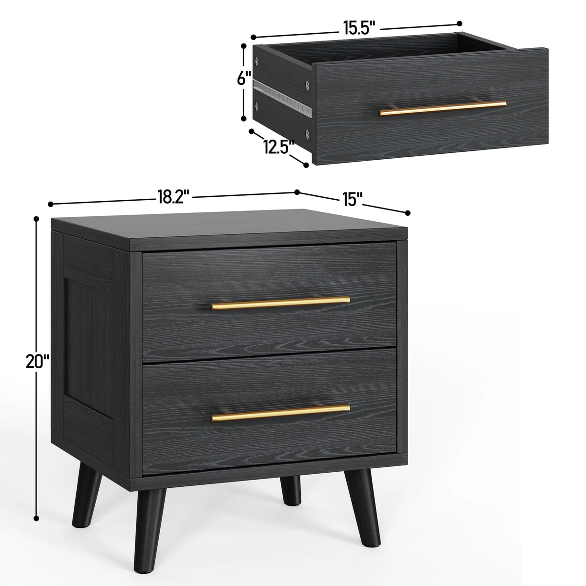 Noelse 3 Piece Bedroom Furniture Set, 6 Drawer Dresser with 2 Nightstands, Modern Wood Storage Organizer with Metal Handles for Bedroom, Living Room,Black