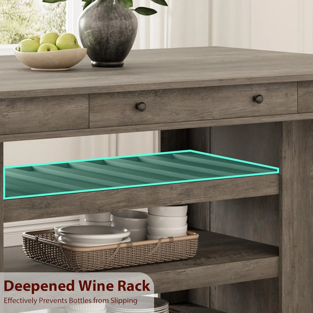 60" Counter Height Dining Table for 4,Rustic Counter Height Dining Table with Drawers& Open Shelves for Kitchen, Bar