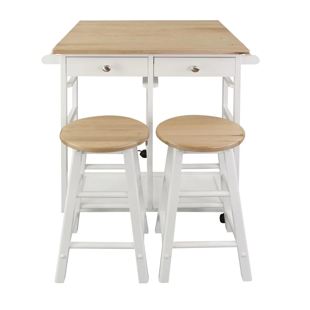 American Trails Breakfast Cart with Drop-Leaf Table, American Maple Top, Square - White